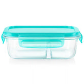 Pyrex® MealBox™ 2.3-cup Divided Glass Food Storage Container with Turquoise Lid