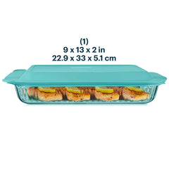 Pyrex® Sculpted Tinted Glass 3QT Oblong Baking Dish with Lid, Aqua