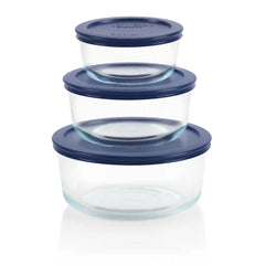 Pyrex® Simply Store® 6-piece Round Glass Food Storage Container Set with Blue Lids