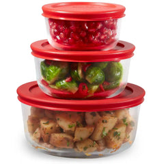 Pyrex® Simply Store® 6-piece Round Glass Storage Set with Red Lids