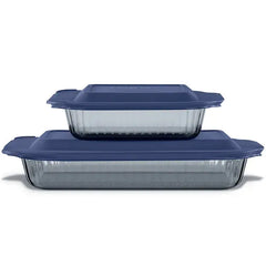 Pyrex® Colors Sculpted Tinted 4-piece Baking Set with Plastic Lids, Smoke