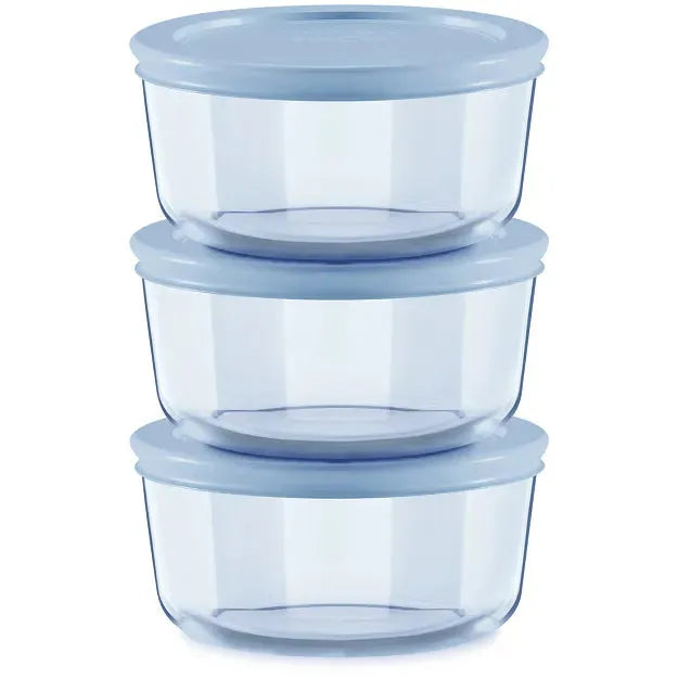 Pyrex® Simply Store® Tinted 6-piece Round Storage Value Pack with Blue Plastic Lids