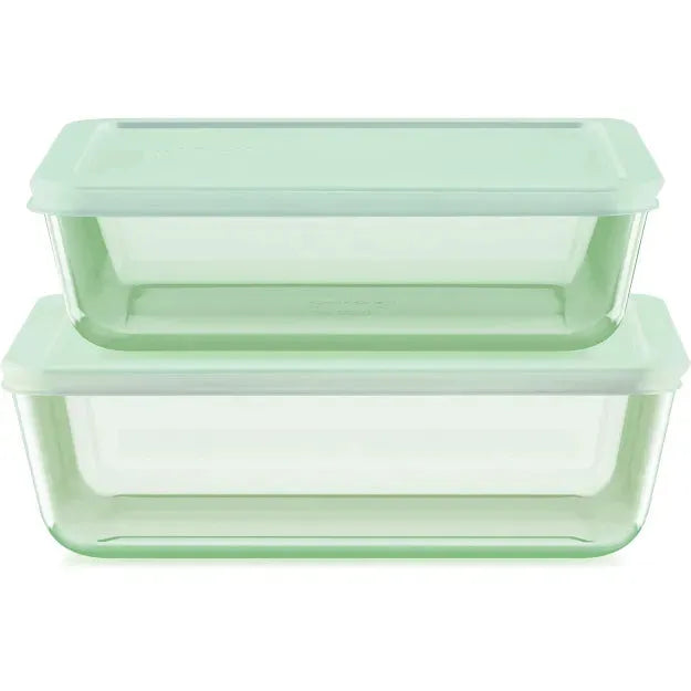 Pyrex® Simply Store® Tinted 4-piece Rectangle Storage Set with Green Plastic Lids
